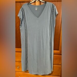 J Jill Light Blue with Navy Embroidered detail, V-Neck Dress, Size XL